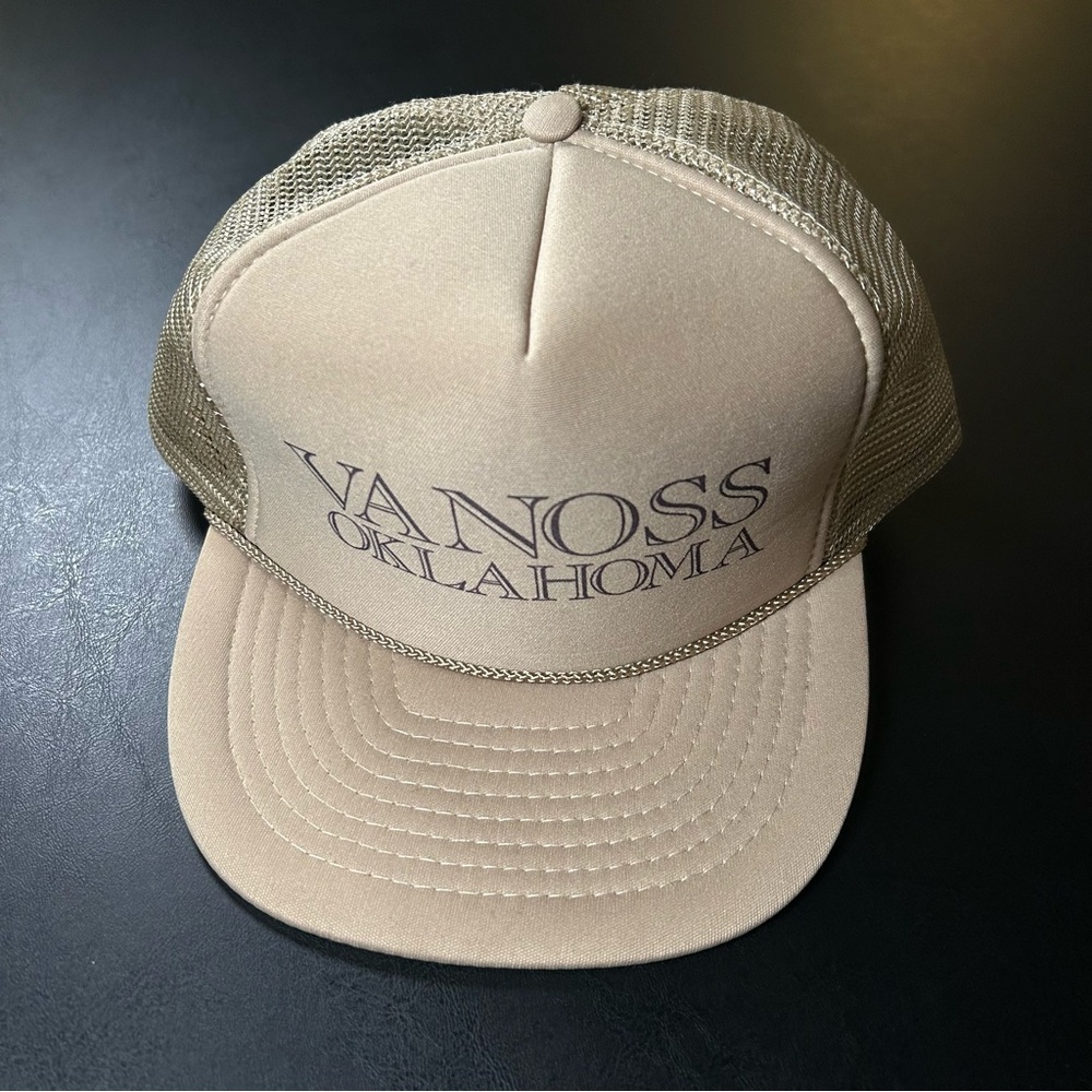 Vintage Nissun Nissin Trucker Cap Tan Beige VANOSS OKLAHOMA One Size Hat